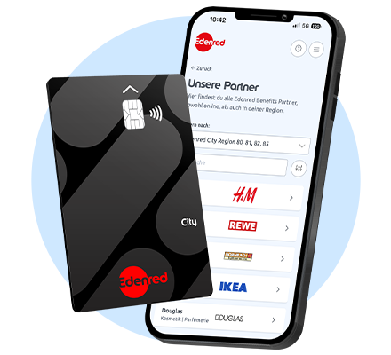 Edenred City Card neben Smartphone mit geöffneter App