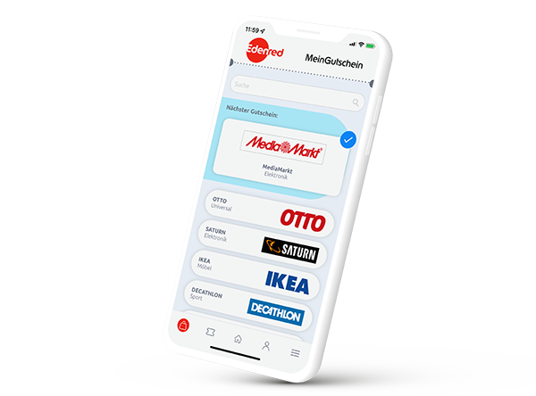 Startseite im MeinGutschein-Konto mit Parnterlogosauf einem Smartphone-Display