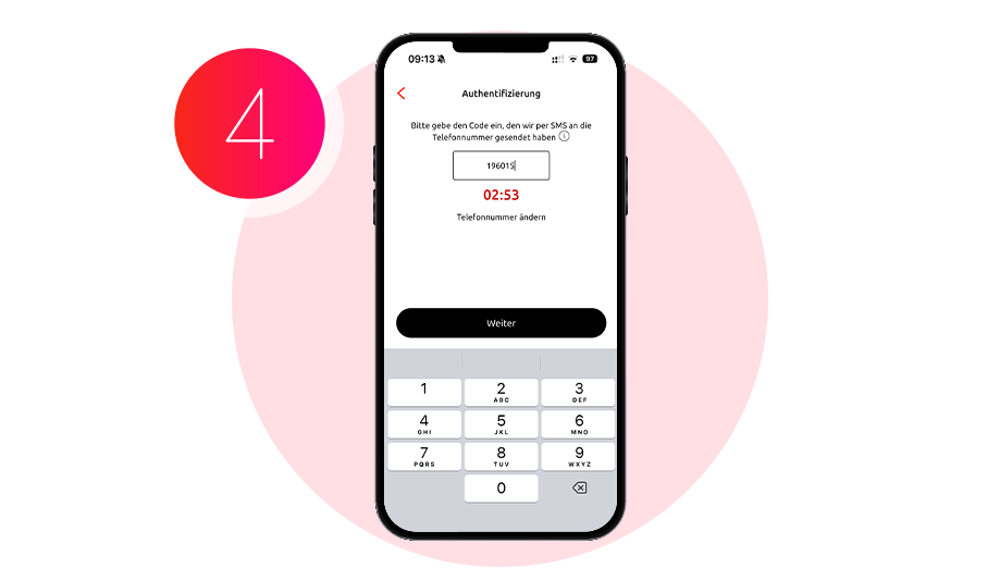 Screenshot Edenred App mit eingegebenem Sicherheitscode