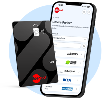 Edenred City Card neben Smartphone mit geöffneter App