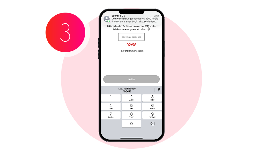 Screenshot Edenred App Codeeingabefeld