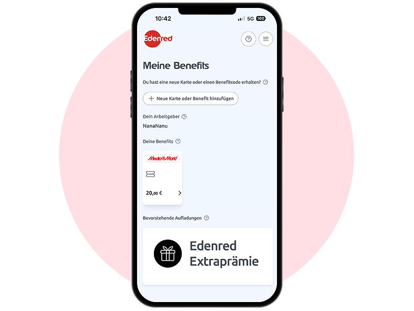 Smartphone Screen mit Edenred BenefitsExtraprämie